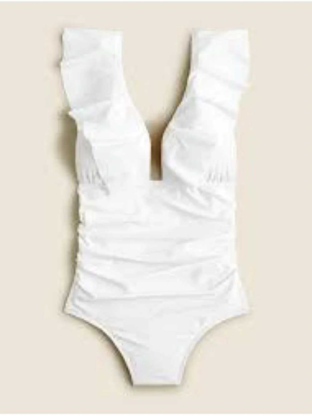 NWT J. Crew White Ruched Ruffle One-Piece Swimsuit Women's Size 16